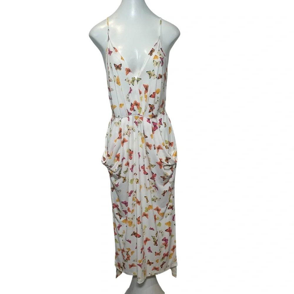 BCBG Generation Size S Midi Dress Butterfly Kiss Draped Pocket Spaghetti Strap - Picture 1 of 8